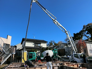 基礎配筋検査、コンクリート打ち込み完了。